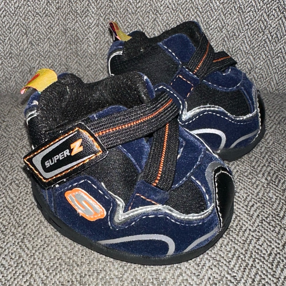 Build A Bear Shoes Skechers Super Z Blue Black Silver Orange Sneakers BABW RARE